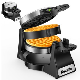 Waffle Maker, 1400W Belgian Waffle Maker, Double Waffle Iron 180° Flip, 8 Slices, Rotating & Nonstick Plates, Removable Drip Tray Easy to Clean, Locking Buckle & Cool Touch Handle