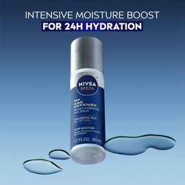 NIVEA MEN Age Defense Instant Hydrating Face Serum for Dry Skin, With Pro-Retinol and Hyaluronic Acid, Facial Serum Helps Reduce Look of Fine Lines and Wrinkles, 1.7 Fl Oz Bottle