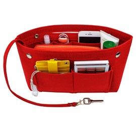 YHOMBES Felt Purse Organizer Insert Bag In Bag Organizer with Handles Keychain(Red, Small)