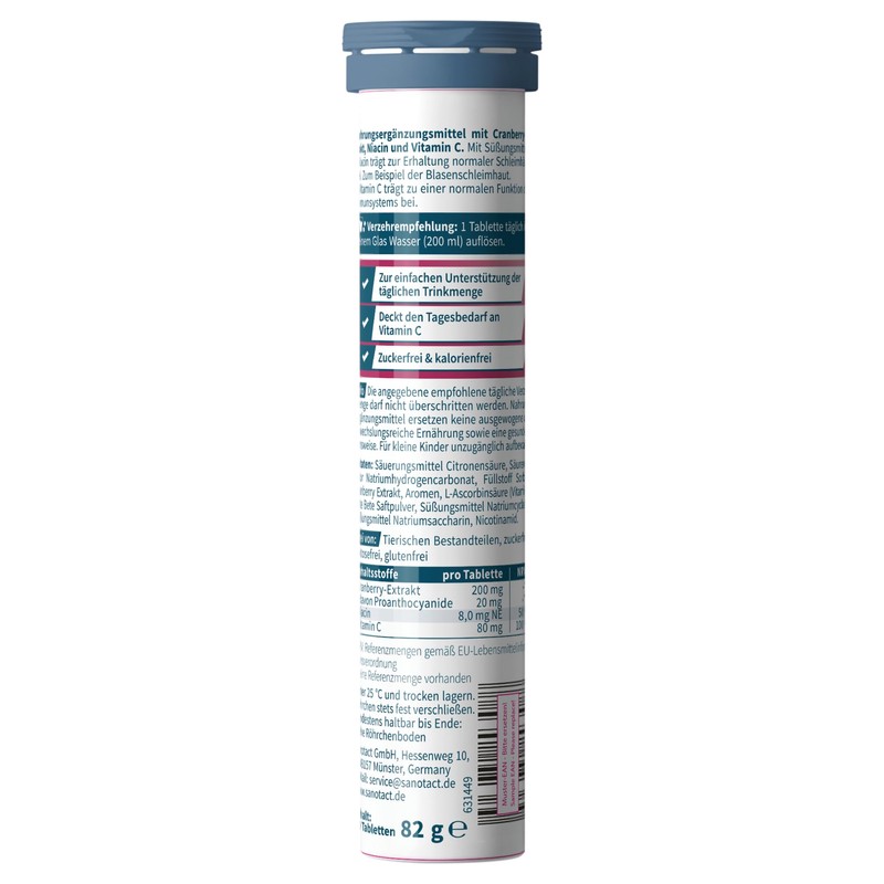 sanotact Cranberry with Vitamin C Effervescent Tablets, Vegan Supplement for