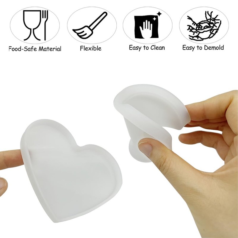 5Pcs Heart Epoxy Molds 4 Inch Resin Heart Shape Coaster