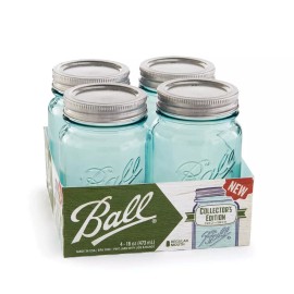 Ball Aqua Vintage Regular Mouth Pint Glass Mason Jars, 16 oz, 4 Pack