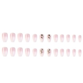 Resweky Coffin Lange Falsche Nägel Kristall Glitter Farbverlauf Rosa Nackte Nägel Gefälschte Nägel Französisch Druck auf Nägel Volle Abdeckung Acryl Gefälschte Nägel für Frauen