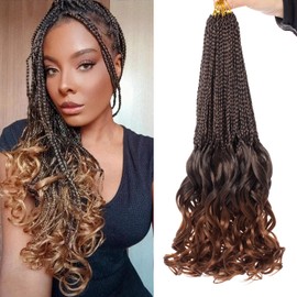 Mscat 9 Packs French Curl Crochet Braids 18 Inch Ombre Brown Pre Looped Bohemian Goddess Box Braids Crochet Hair Synthetic French Curly Braiding Hair for Women T30#
