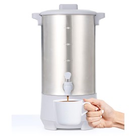 SYBO 45Cup Coffee Urn, Commercial Grade Stainless Steel Percolate Coffee Maker, Removable Filter, Easy to Clean, Hot Water Urn for Catering, Hot Beverage Dispenser with Cool-Touch Handles, 4.5L, Grey