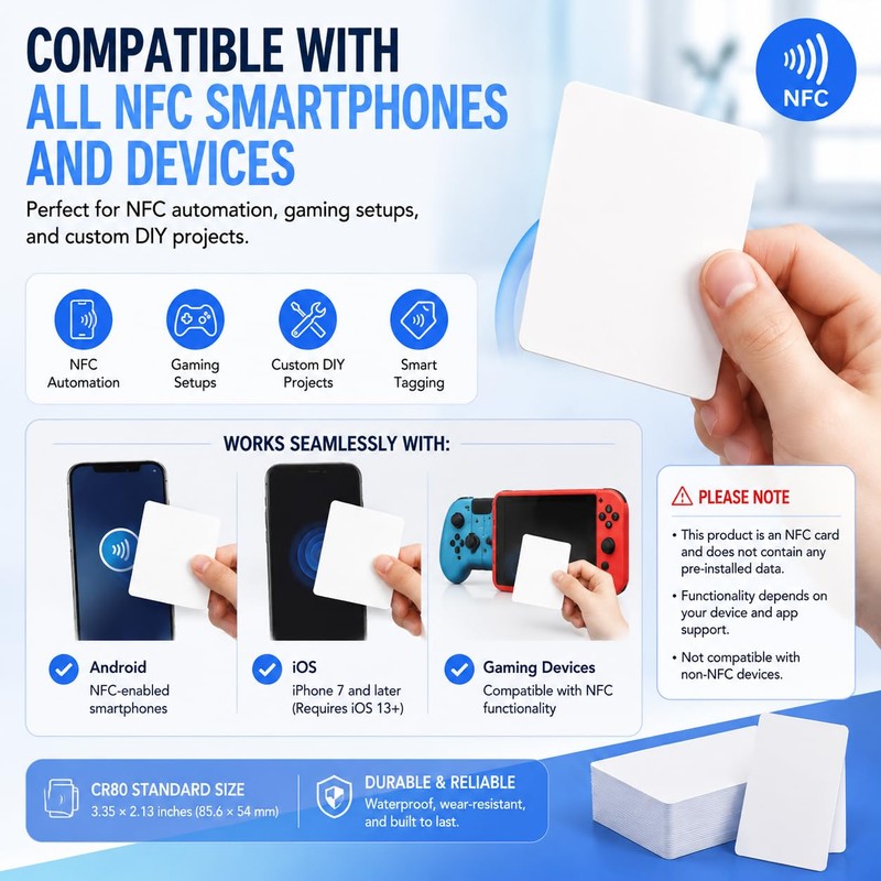 30 PCS NTAG215 NFC Cards, Rewritable Programmable PVC NFC Cards