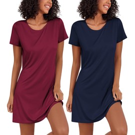 Ekouaer 2 pack Nightgowns for Women Sleepshirt Boyfriend Style Nightgown Collar Nightwear for Soft Sleep Dress