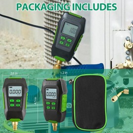 Digital Vacuum Gauge, HVAC Micron Vacuum Tester with 6 Units 7/16-20UNF(1/4 SAE), Digital Vacuum Micron Meter Set with Buzzer Alarm, 1/4 SAE Extension Connector Fitting