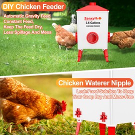 ZenxyHoC Chicken Feeders and Waterers, 8 Ports Chicken Feeder No Waste and 8 Packs Chicken Water Nipples