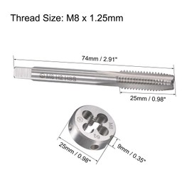 MACHSWON M8x1.25mm Metric Tap and Die Set,Machine Thread Screw Tap with Round Threading Die,Tap & Die Kit for Nut Screw Bolt Thread Repair