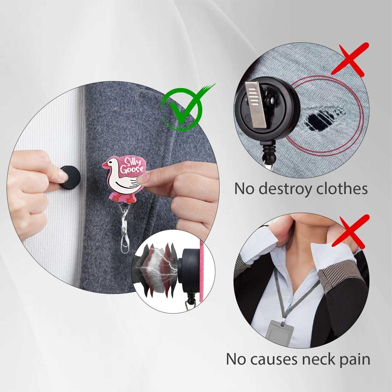 Magnetic Badge Holder with Strong Magnet Back, Silly Goose Retractable