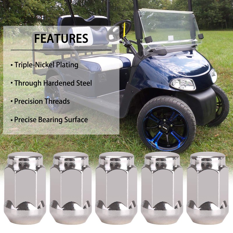 10L0L Golf Cart Wheel Lug Nuts Chrome Standard (16 Pack)