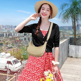 Otikwio Straw Beach Shoulder Bags for Women Crescent Summer Woven Purse Vacation Handbags Clutch Purse Underarm Hobo Tote Bag 2025