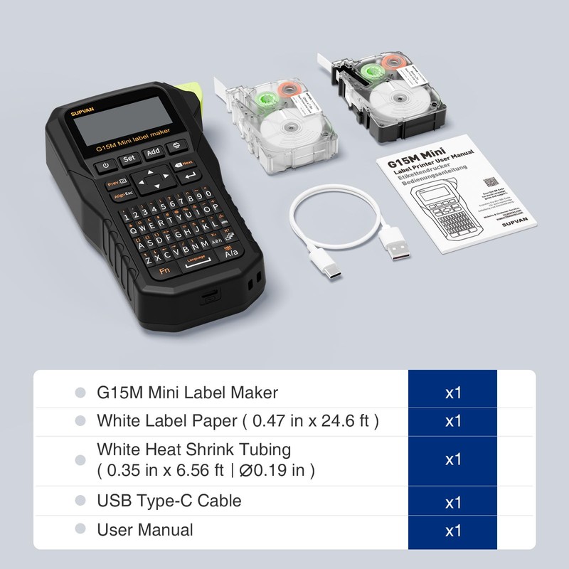 SUPVAN G15M Mini Portable Label Maker Machine with Heat Shrink