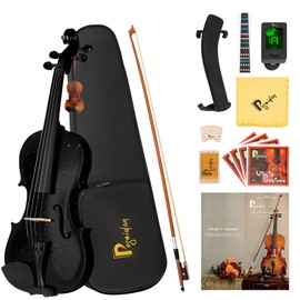 Black Violin for Beginners, Violin 1/2 Size for Kids, Premium Solid Wood Violin Shoulder Rest 4/4 Full Size, W/Hard Case, Violin Bows, Violin Rosins, Horse Bridges, Clip-on Tuner, Manual Instruction