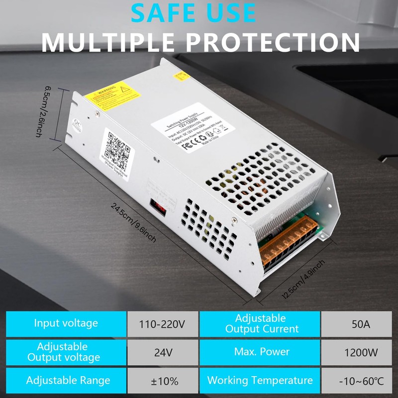 NUOWEIDE 24V 50A 1200W Power Supply Transformer, 110V AC to