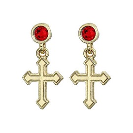 Alex and Ani Cross and Crystal Delicate Earrings Gold/Red One Size