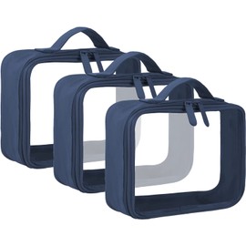 ANRUI TSA Approved Toiletry Bag With Handle Strap, Clear Travel Liquids Toiletries & Cosmetics Organizer Carry-On Luggage for Women and Men Black 3 Pack (Same Size)- Darkblue