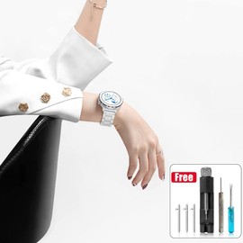 Nice Pies Ceramic Bracelet Watch Band Universal strap with Quick Release Pins Butterfly Buckle Deployment Clasp (14mm, White)