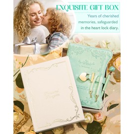 hi!SCI Diary with Lock and Keys for Girls & Women, 360 Pages Journal with Lock for Girls Gift Ideas, Girls Locking Diary with Pen, Cute Journals Set for Teen Girls Ages 8-12 (Rose Garden, Mint)