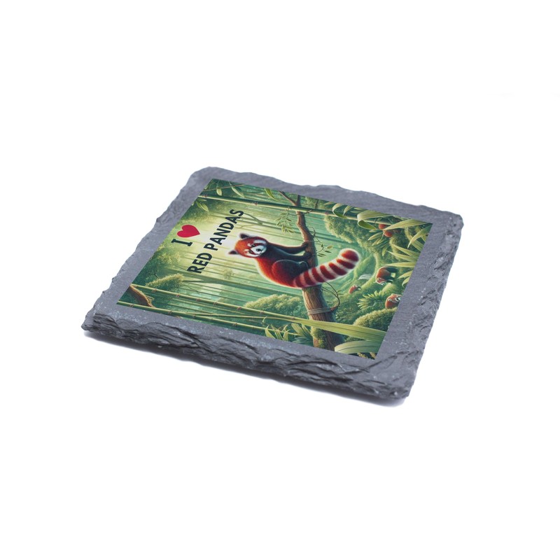 I Love Red Pandas Bamboo Forest Slate Coaster - Adorable