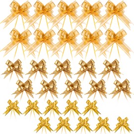 30 Pcs Pull Bows, Large Medium Small (7.9 Inch, 5.7 Inch, 3.3 Inch) Gold Wrapping Pull Bow Ribbon for Gift Basket Wrapping, Hamper Making, Party Decorations Wedding Flower Birthday Gift Decorations