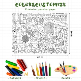 3 Pieces Big Animal Coloring Tablecloth for Kids Coloring Paper Table Cover Large Coloring Table Cloth Colorable Kids' Party Tablecovers for Party Home Kindergarten Activity, 48 x 36 Inch