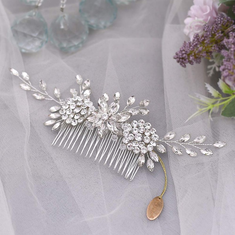 Topqueen Silver Rhinestone Bridal Comb Tiara Diadem for Wedding -