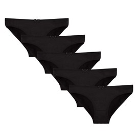 Donella Teen Girls' Cotton Underwear 5 Pack - Soft Stretch Bikini Panties for Girls, Black, Age: 14-15