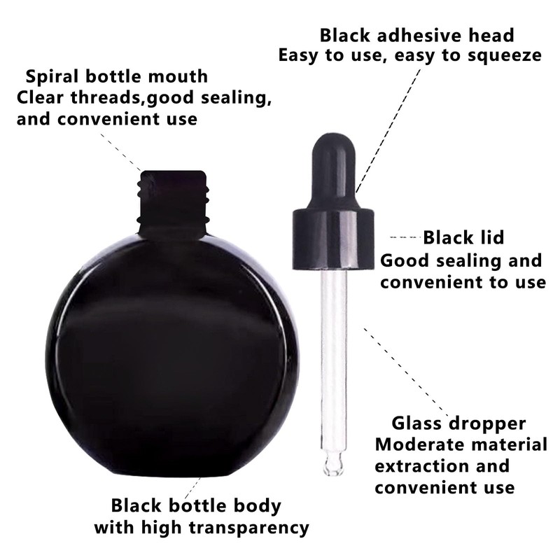 PYAWI 6Pcs,2 oz Black Glass Dropper Bottles for Essential Oils,60ml