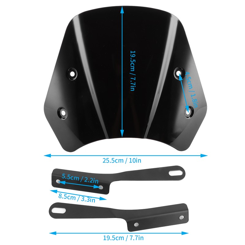 Universal Motorcycle Windshield Wind Deflector Screen W/Mounting Bracket for 5‑7inBlack