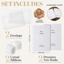 Engrowtic 2 Set Wedding Vow Books Her His Vows Elegant Wedding Books with Ribbons A6 Pocket Size Vow Journals for Bridal Shower, Engagement Keepsake(White)