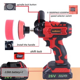 LazyWomen Cordless Buffer Polisher for Car Detailing Kit, 2 X 2.0Ah Rechargeable Batteries, 48pcs Car Detailing Supplies, Cordless Polisher Machine Car Polishing Appliance Ceramic Scratch Repairing