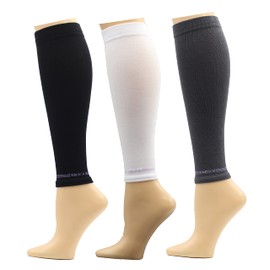 3 pares de calcetines de compresión de algodón peinado de 8 a 15 mmHg para mujer, Mangas Y Negro Blanco Gris, Talla única
