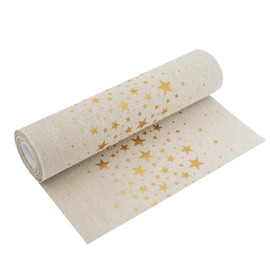 Linen Look Table Runner Natural 5 m - Festive Christmas Decoration with Golden Stars, 28 cm Wide - Perfect Table Decoration for Christmas & Occasions