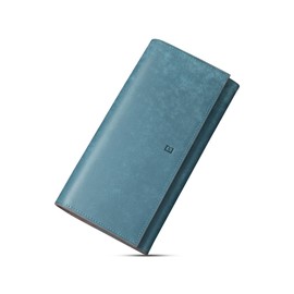 Kawaoto Men's Long Wallet, Genuine Leather, Pueblo Leather, Large Capacity, 18 Cards, Cover Type, Small Long Wallet, YKK Zipper, Spring Wallet, Gift, navy blue