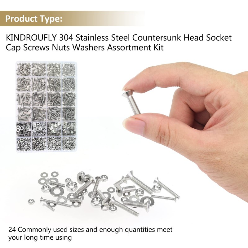 Kindroufly 1285 Pieces M2 M2.5 M3 M4 Countersunk Head Socket