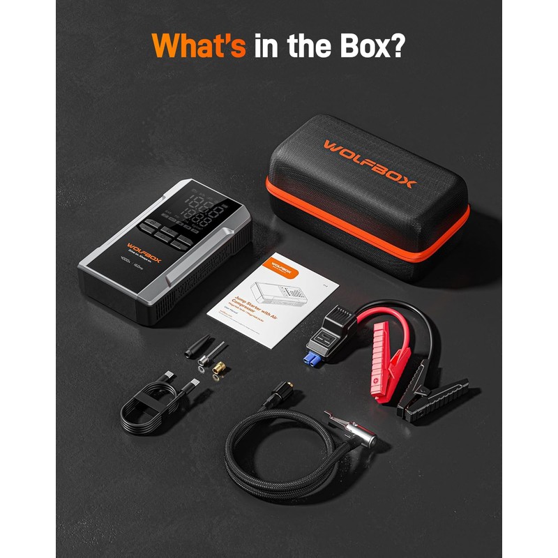 WOLFBOX 4000A Jump Starter with 160PSI Air Compressor, 12V Car