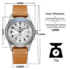 ADDIESDIVE Automatic Watch for Men 39MM 200M NH35 Movement Synthetic Sapphire Mirror Analog Brown Leather Watch for Men
