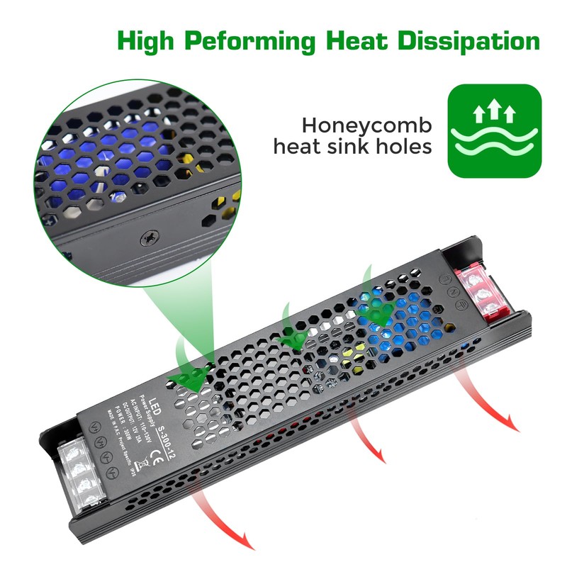 12V 25A 300W Power Supply, AC 110-130V to DC 12V