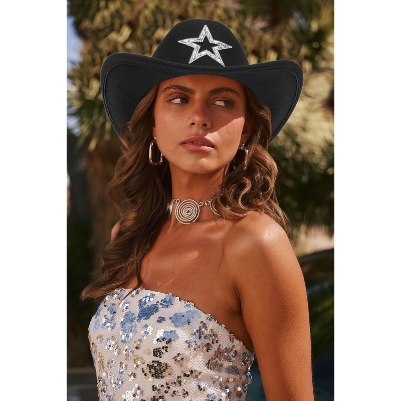 INOGIH Western Cowboy Hat, Disco Cowgirl Hat, Fedora Hat with