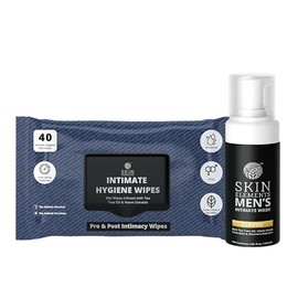 Combo de higiene íntima | Lavado íntimo para hombres 120 ml + Toallitas íntimas 30 sobres individuales Con extractos de árbol de té y neem Lavado espu
