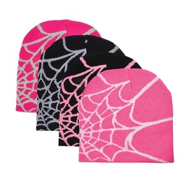 4PCS Spider Pattern Knit Hat for Women Slouchy Beanie Hat Gothic Unisex Winter Warm Skull Cap Casual Outdoor Hat
