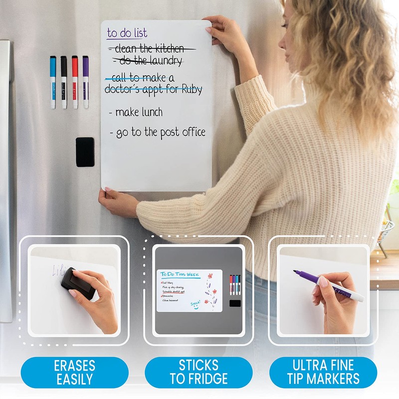 Magnetic Dry Erase Sheet for Fridge - Stain Resistant, 16x11