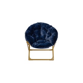 Flash Furniture Gwen Kids Cozy Mini Folding Saucer Chair - Navy Faux Fur Moon Chair - Soft Gold Metal Frame - 23" Portable Folding Chair For Living Room or Bedroom