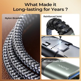 AINOPE USB Extension Cable,USB Extender,USB 3.0 Extension Cable, Male to Female Cord High Data Transfer Compatible with Webcam,USBKeyboard,Flash Drive,Hard Drive,Printer,10FT,Grey