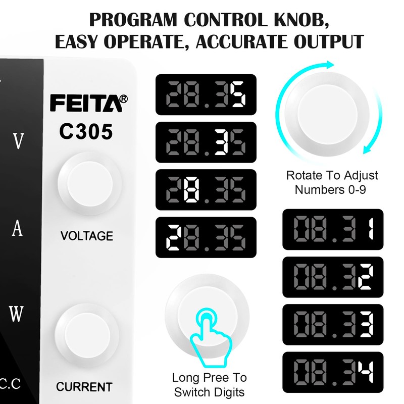 FEITA DC Power Supply Variable, 30V 5A Adjustable High Precision