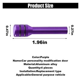 4PCS Car Door Lock Knobs, 1.96×0.47 Inch Door Lift Bolt Auto Inner Door Pull Pins, Aluminum Alloy Door Lock Cover Decor, Universal Car Accessories for Most Cars, Trucks (Purple)