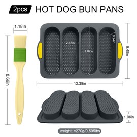 2 Pack Silicone Baguette Bread Pan - 4 Hole Non-Stick French Loaf Pan, Reusable Easy Release Baking Tool for Homemade Baguettes, French Bread, Rolls & Romantic Dinner (Dishwasher Safe）