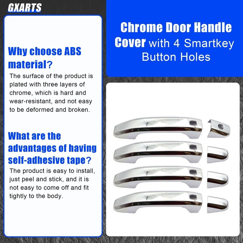 GXARTS 4PCS Chrome Door Handle Cover with 4 Smart Key